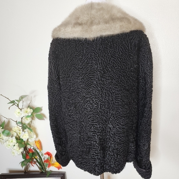 Vintage 1950s Persian Curly Lamb Coat Mink Collar Fort Fur Co. Luxury Jacket - Picture 8 of 15